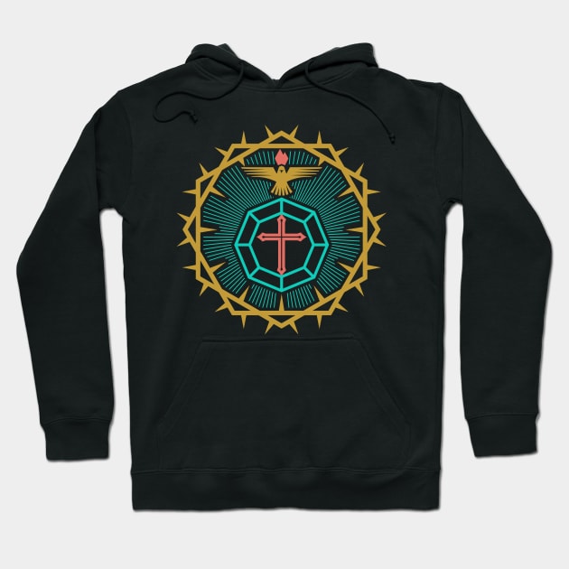 The cross is the diamond of God's love for man, the Dove is the power of the Holy Spirit and the crown of thorns Hoodie by Reformer